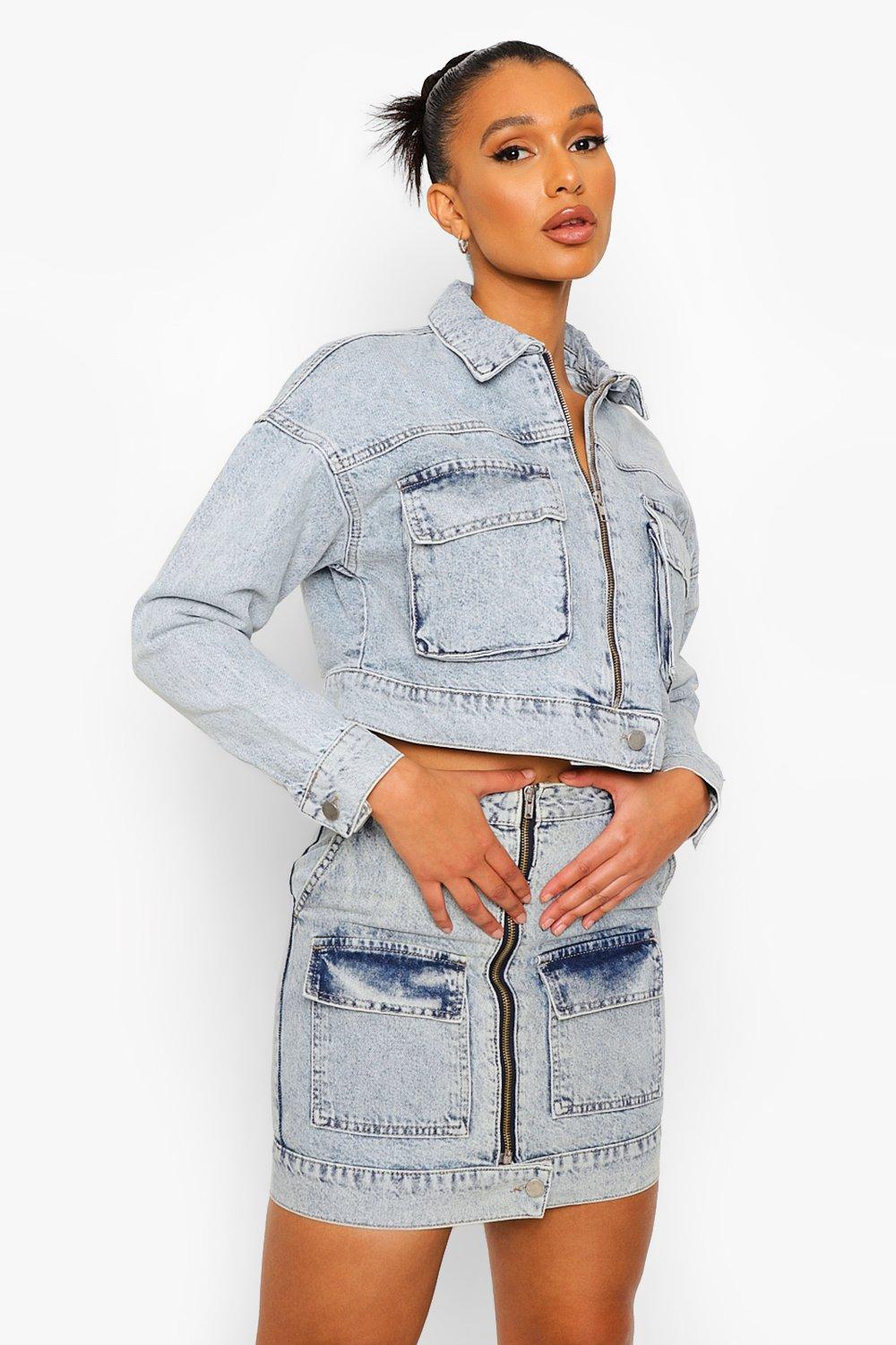 Cropped acid wash denim jacket hotsell